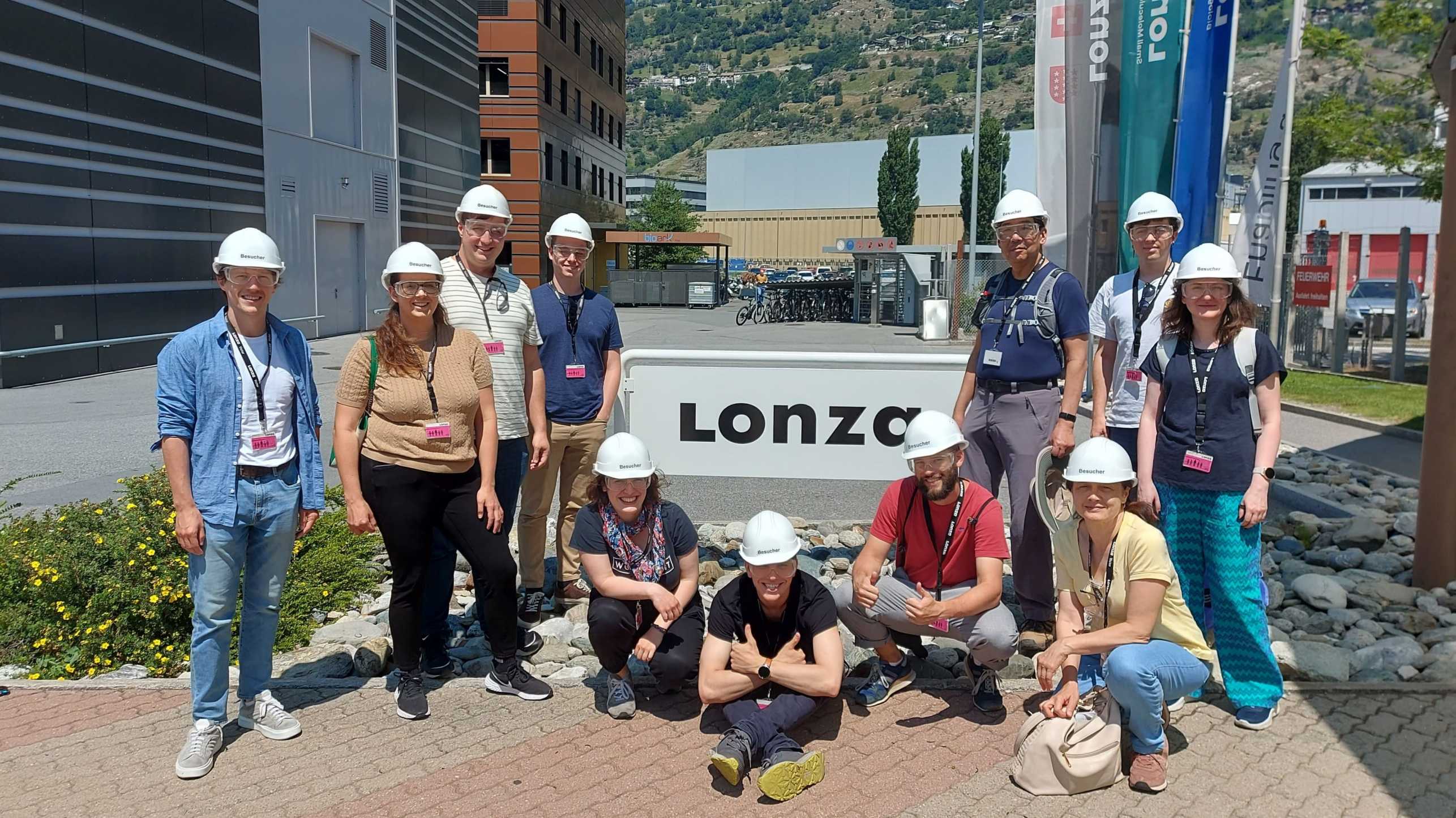 Chen group posing in front of Lonza Visp (Valais)